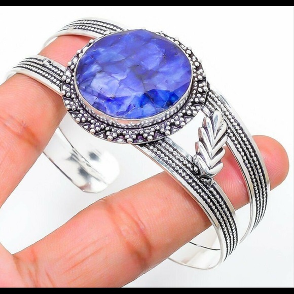Silver raw sapphire ring, cuff bracelet, earrings, New price as a set 150.00 - Picture 3 of 3
